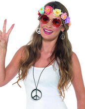 Hippie Maskeradset med Glasögon, Krans och Smycken
