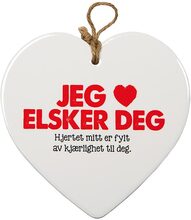 Jag Älskar Dig - Porslinshjärta med Norsk Text 15 cm