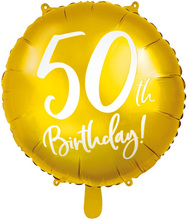 50th Birthday - Rund Guldfärgad Folieballong 45 cm