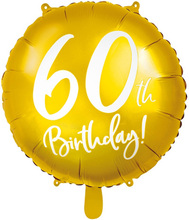 60th Birthday - Rund Guldfärgad Folieballong 45 cm