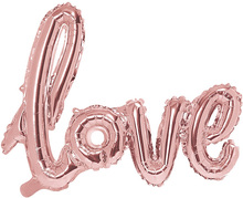 Love - Roseguldfärgad Skrivstil Folieballong 73x59 cm