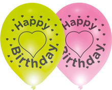5 stk 27 cm Rosa och Gröna Happy Birthday LED Ballonger