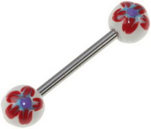 Flower Red and White - Handmålad Tungpiercing