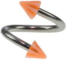 Curve Ögonbrynspiercing med Orange och Vita Spikes - 1.2 x 8 mm