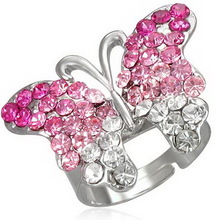 Pink Sparkling Butterfly - Silverfärgad Ring