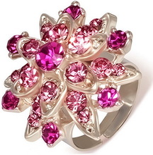 Rosè Guldfärgad Ring med Glittrande Blomma - Rosa