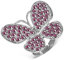 Big Butterfly - Silverfärgad Ring med Rosa Stenar