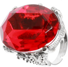 Silverfärgad Ring med Röd Oval Sten - Justerbar