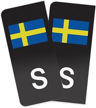 S-Märke Svenska Flaggan Nummerskylt Svart/Vit