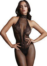 High neck fishnet and lace bodystocking