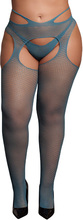 Suspender pantyhose with strappy waist, blue - Queen Size
