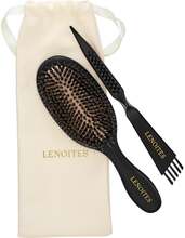Lenoites Hair Brush Wild Boar + Pouch and cleaner tool Black
