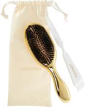 Lenoites Hair Brush Wild Boar With Pouch And Cleaner Tool Gold