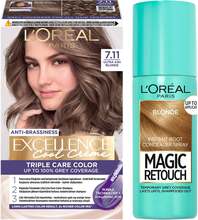 L'Oréal Paris Excellence Excellence 7.11 Ultra Ash Blond + Magic Retouch Roots 5 Blonde