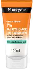 Neutrogena Clear & Defend 1 % Salicylic Acid 2-in-1 Wash-Mask - 150 ml