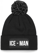 Ice-man muts met pompon - unisex - one size - zwart - apres-ski muts