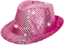 Trilby Hatt Magenta Paljetter med LED