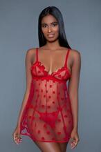 Valentine Sheer Babydoll Set - Red M