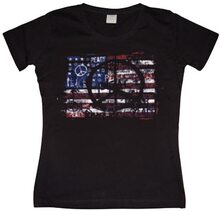 USA Flag With Peace Symbols Girly T- shirt, T-Shirt