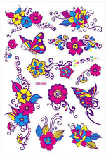 Ark med Forskjellige Fluorescerende Blomster og Sommerfugl Tatoveringer (UV Fake Tattoo)
