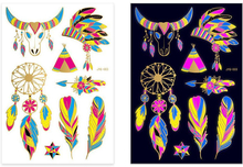 Ark med Forskjellige Indianer Fluorescerende Gullfolierte Tatoveringer (Gold UV Fake Tattoo)