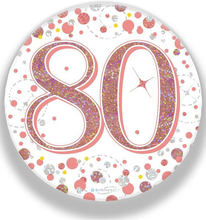 80-års Feiring Hvit og Rosegull Holografisk Stor Button/Badge