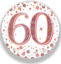 60-års Feiring Hvit og Rosegull Holografisk Stor Button/Badge
