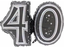 40 Års Feiring - Svart og Sølvfarget Holografisk Folieballong 81 cm