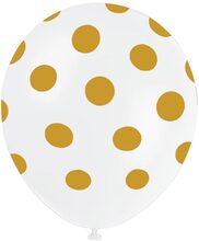 6 stk 30 cm - Hvite Ballonger med Gullfargede Polka Dots
