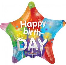 Happy Birthday - Stjerneformet Folieballong med Motiv av Ballonger 46 cm
