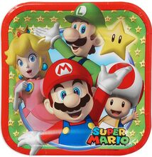 8 stk Små Firkantede Papptallerkener 18x18 cm - Super Mario Party