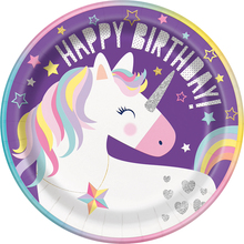 8 stk Papptallerkener 23 cm - Happy Birthday Unicorn
