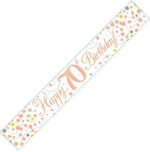 Happy 70th Birthday - 2,7 Meter Hvit og Rosegull Holografisk Banner