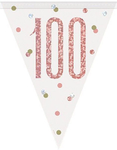 100-års Feiring Hvit og Rosegull Holografisk Banner - 274 cm