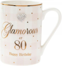 Hvit og Lysrosa Porselenkrus - Glamorous 80th Birthday