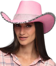 Rosa Cowboyhatt med Sølv Paljetter