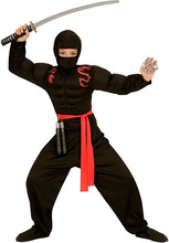 Svart Ninja Barnekostyme med Muskeldrakt