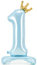 Lys Blå Stående "1" Folieballong med Krone 84 cm