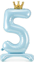 Lys Blå Stående "5" Folieballong med Krone 84 cm