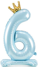Lys Blå Stående "6" Folieballong med Krone 84 cm