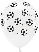 6 stk 33 cm Hvite Ballonger med Fotball Motiv- ECO Ballonger