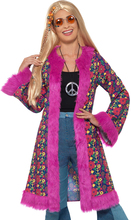 Mønstret Hippie Kostymejakke med Rosa Fuskepels