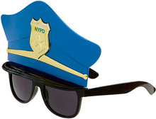 Politibriller med Sølvfargede Glass og Blå Hatt
