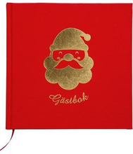 Rød Gjestebok med Gullfarget Nisse 21x21 cm