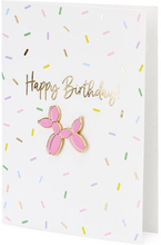 1 stk Hvit "Happy Birthday" kort med Jakkemerke/Pin 10,5x14,8 cm