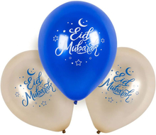 6 stk 25 cm Eid Mubarak - Blå og Gullfargede Ballonger