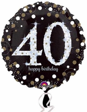 40 Års Feiring - Svart og Sølvfarget Holografisk Folieballong 45 cm