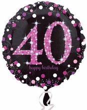 40 Års Feiring - Svart og Rosa Holografisk Folieballong 45 cm