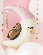 Søt Hvit og Rosa Halvmåneformet Folieballong med Teddybjørn 80x98 cm