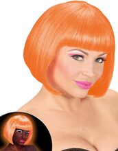 Neon Orange Parykk med Bob Frisyre - Lyser Under UV-Lys